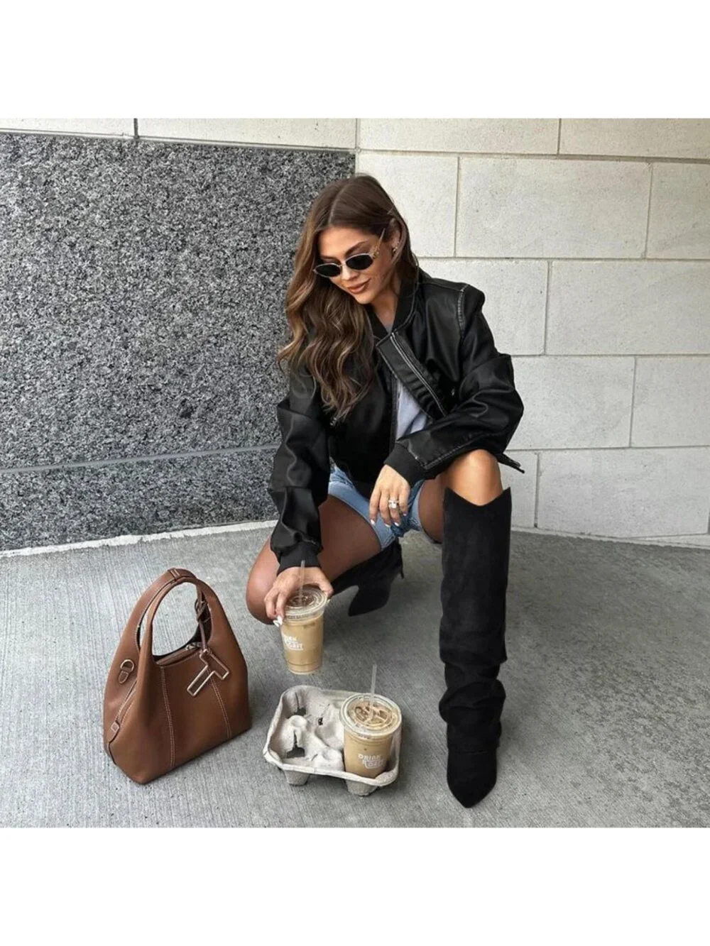 Women's Black Suede Stiletto High Heels Pointed Toe Fold Over Knee High Boots